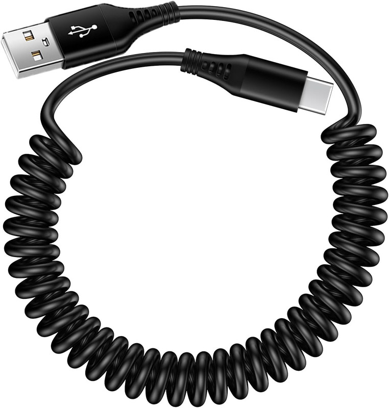 USB to USB C Cable Coiled 3FT Car Charger Cord for Iphone 16E/16/16 Pro/16 Pro M