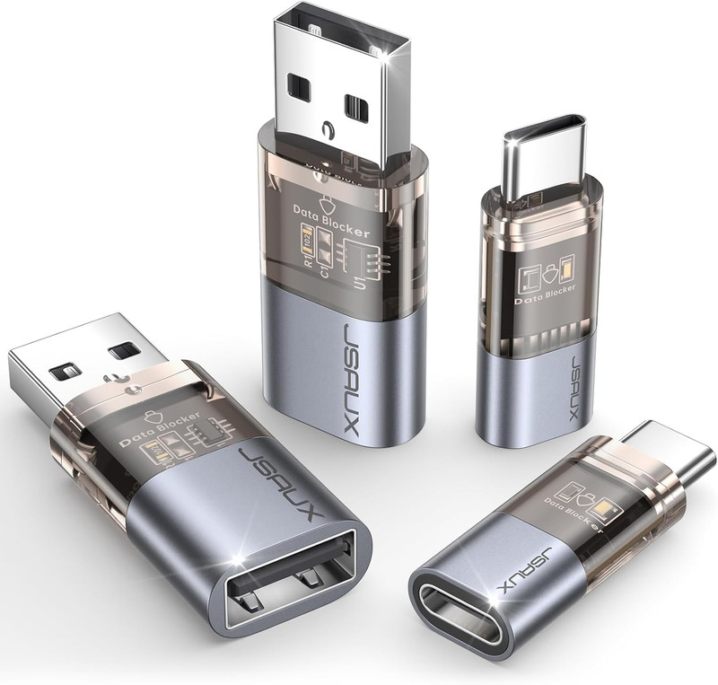 USB Data Blocker & USB C Data Blocker (4-Pack), Transparent Type a & Type C Data