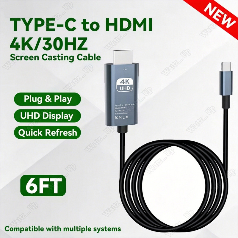 4K 30Hz USB C to HDMI Cable Type C HDTV Converter For iPhone 15 16 17 Android PC