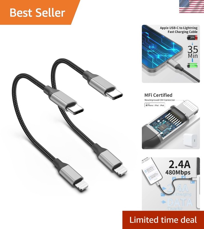 USB C to Lightning Cable 1Ft, 2Pack Short Iphone Charger Cord Mfi Certified Brai
