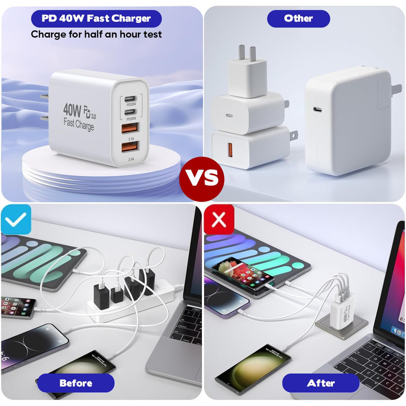 10FT Iphone 17 16 15 Pro Charger,2Pack 10Foot USB C to C Woven Cable Cord 40W US gallery