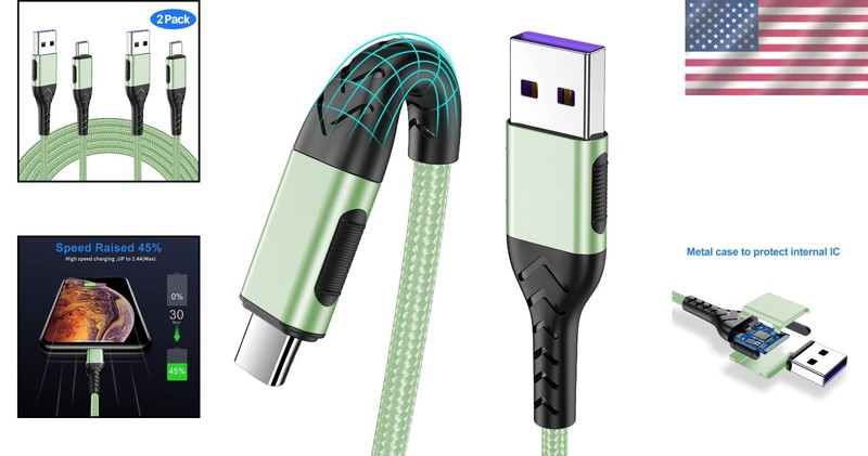 10ft USB-C Charging Cable 2-Pack - Fast Charge, Tangle-Resistant, Green gallery