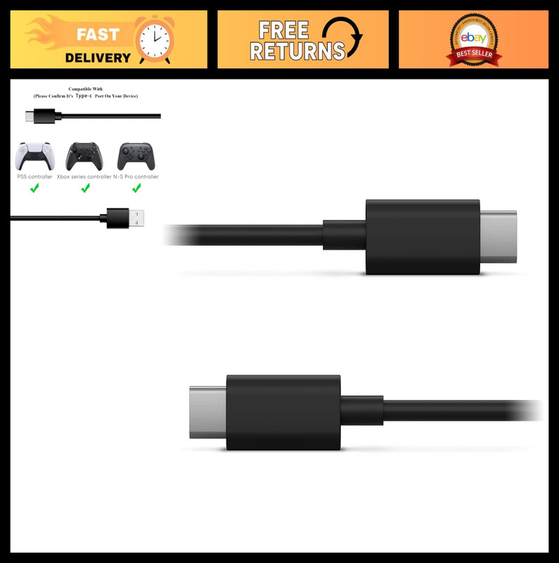 10FT USB Type C Fast Charger Cable – 2 Pack for Xbox, PS5, Switch, Blink Outdoor