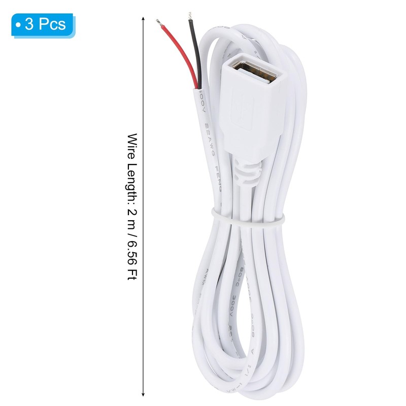 6.56Ft USB 2.0 Female to 2 Pin Bare Wire Pigtail Cable, 3pcs 22AWG Power Cord... gallery