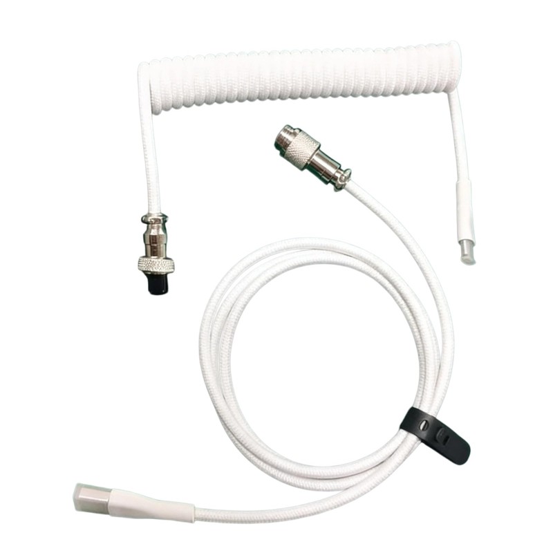2 PCS 1.5m Coiled Keyboard Cable USB C To A Detachable Metal Aviator White