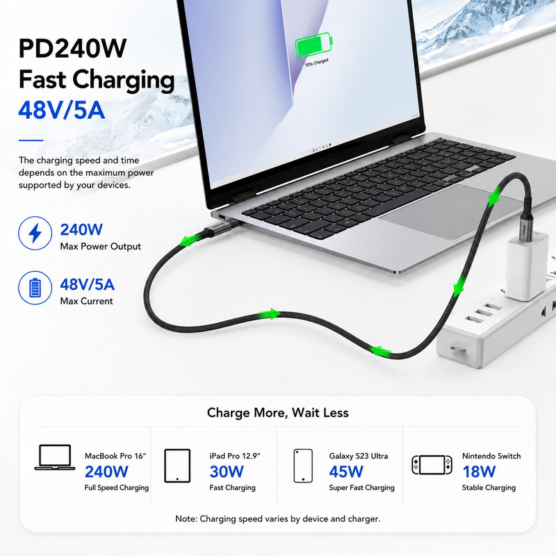 2 Packs of 240W USB-C to C Fast Charging Cable – 48V/5A PD, Braided Nylon, E-M. gallery