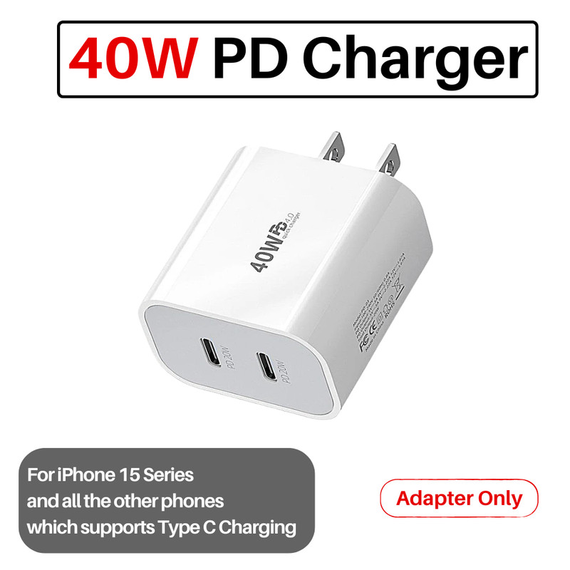 40W PD Fast Wall Charger USB-C Type C Cable For iPhone 15 17 16 PRo Samsung S22