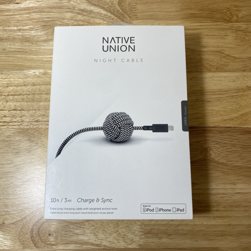 Native Union Night Cable USB-A Cable 10ft Black for iPhone iPad Reinforced