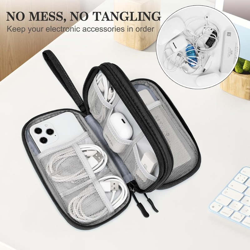 Travel Cable Organizer Pouch Waterproof Double Layer Storage for Cords & Phones gallery