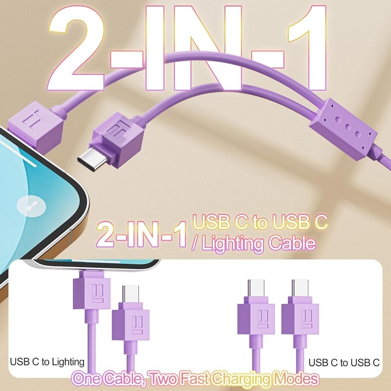 Vofolen 2 in 1 USB C to USB C/Lighting Cable for iPhone 17 16 15 14 13 12 11 XS gallery