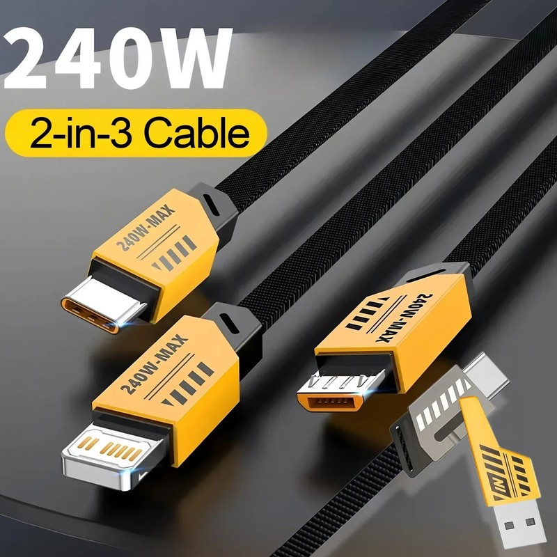 3in2 240W Fast Charging Cable USB C Micro USB 1.2M iPhone Huawei Wire Charger US gallery