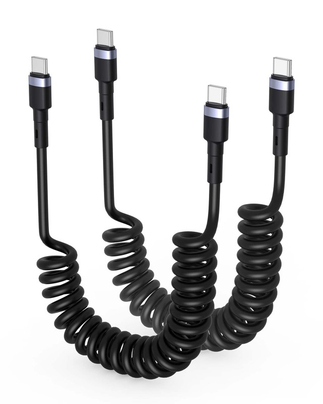 USB C to USB C Coiled Cable for Car, Coiled Type C Cable 60W Fast Charging & …