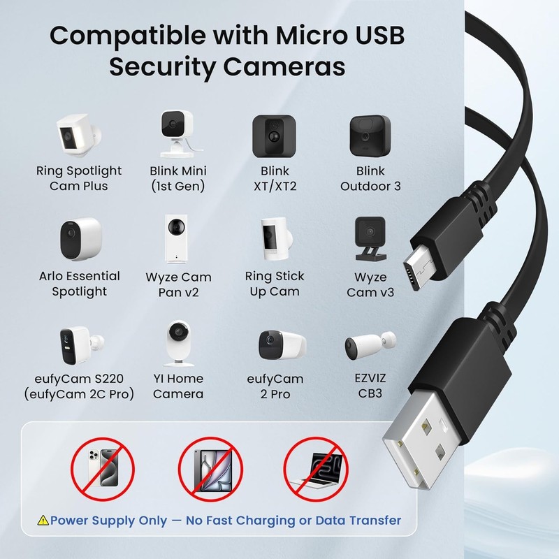 Itramax Micro USB Cable 20 FT (2Pack),Flat Power 20FT/6M, Black gallery