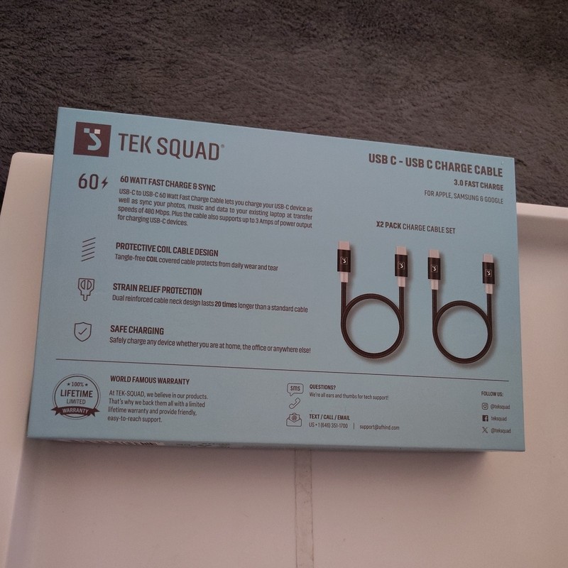 TEK SQUAD 1x USB A 1X USB A - C CHARGE CABLE 60 WATTS gallery