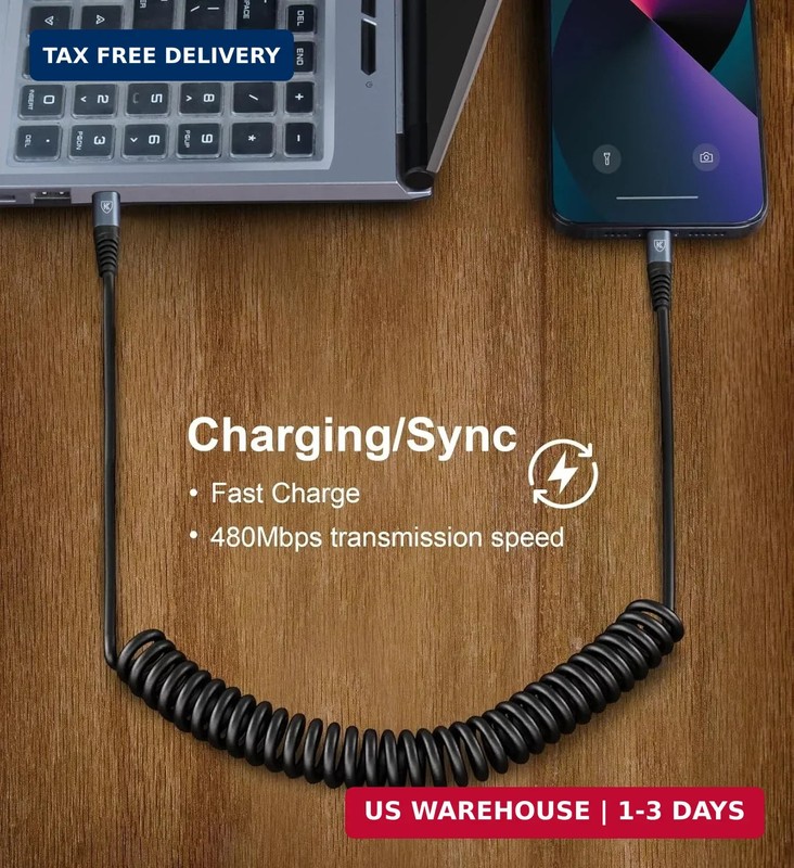 USB C to C Cable 3ft 2Pack Coiled USB C Charger Cable for Car Type C Fast Chargi gallery