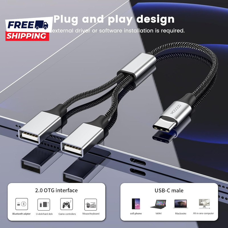 USB C to USB Adapter Type C Splitter Dual USB 2.0 OTG Y-Cable for Iphone17/16 gallery