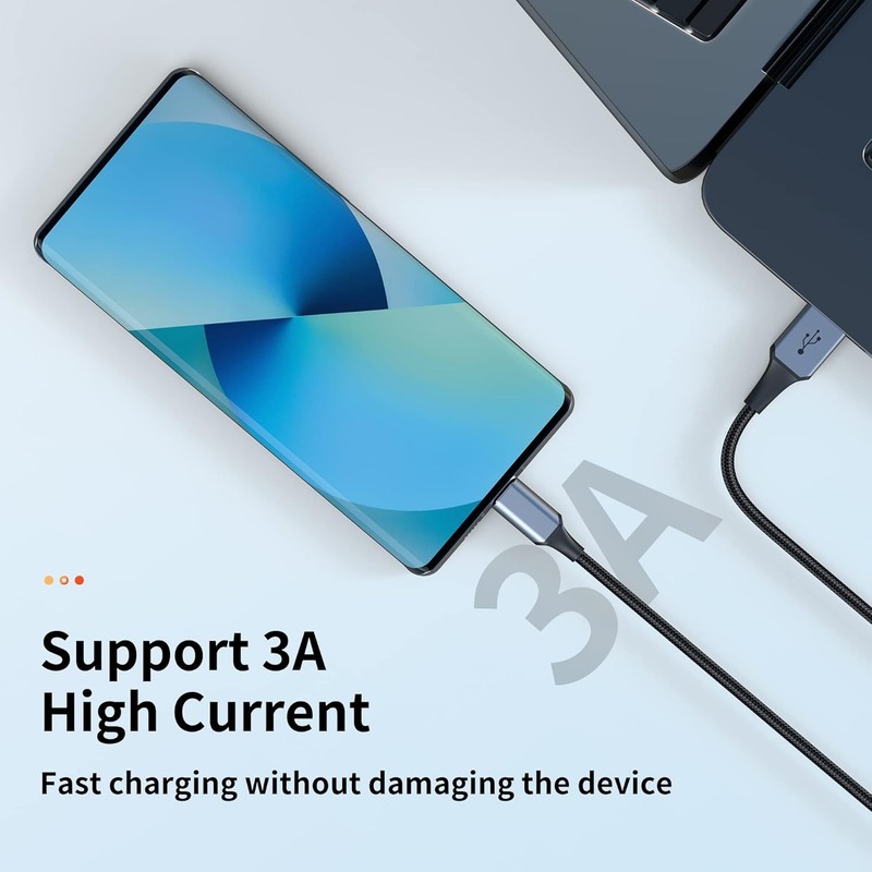 USB-C Cable 3-Pack (3ft/6ft/6ft), USB A to USB-C Fast Charging Cord, Nylon Braid gallery