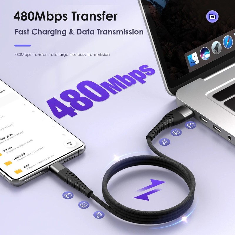 USB A to Type C Cable 3A Fast Charger Braided 1M 2M for Android Samsung Lead gallery