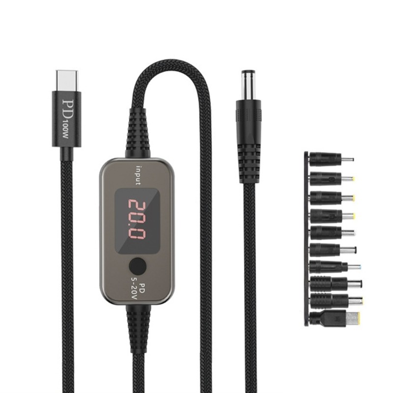PD100W USB C to DC5521 Fast Charging Cord 5V 9V 12V 15V 20V 5A Adjustable Power