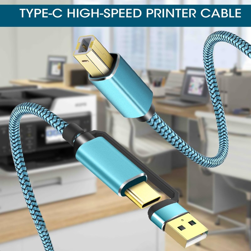 25ft Printer Cable, 2-in-1 USB & USB A to USB B Cord, High Speed Nylon Braide... gallery