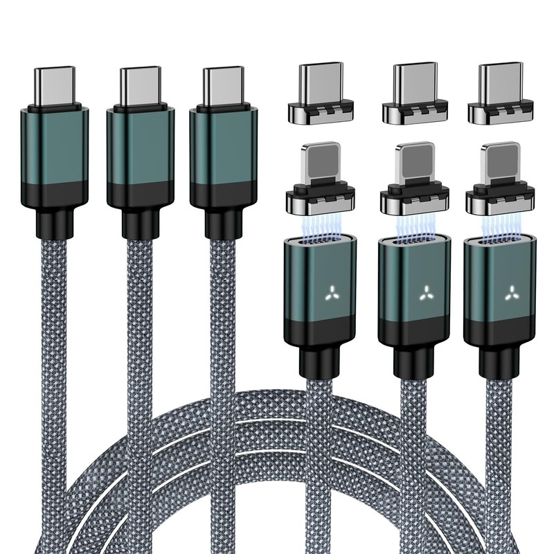 100W USB C Magnetic Charging Cable - 2 in 1 Type C Charger (3 Pack, 4/6.6FT) Fas gallery