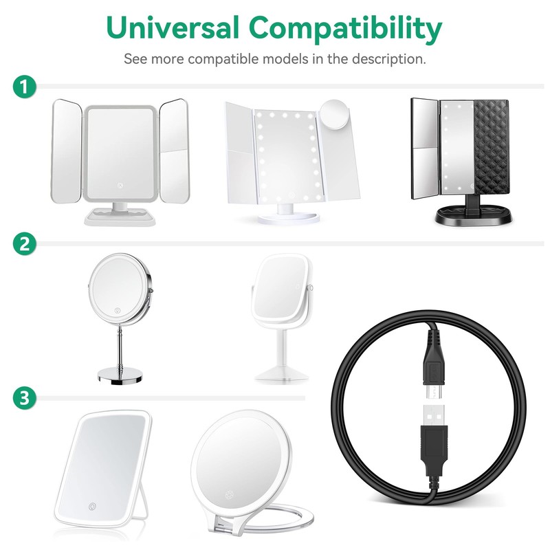 USB Charging Cable Power Supply Charger Cord Lead with Mirror Makeup Lights (... gallery