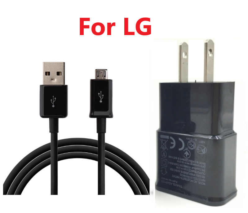 Wall Travel Charger + Micro USB Data Charging Cable Cord for LG Prime 2 G4 Black