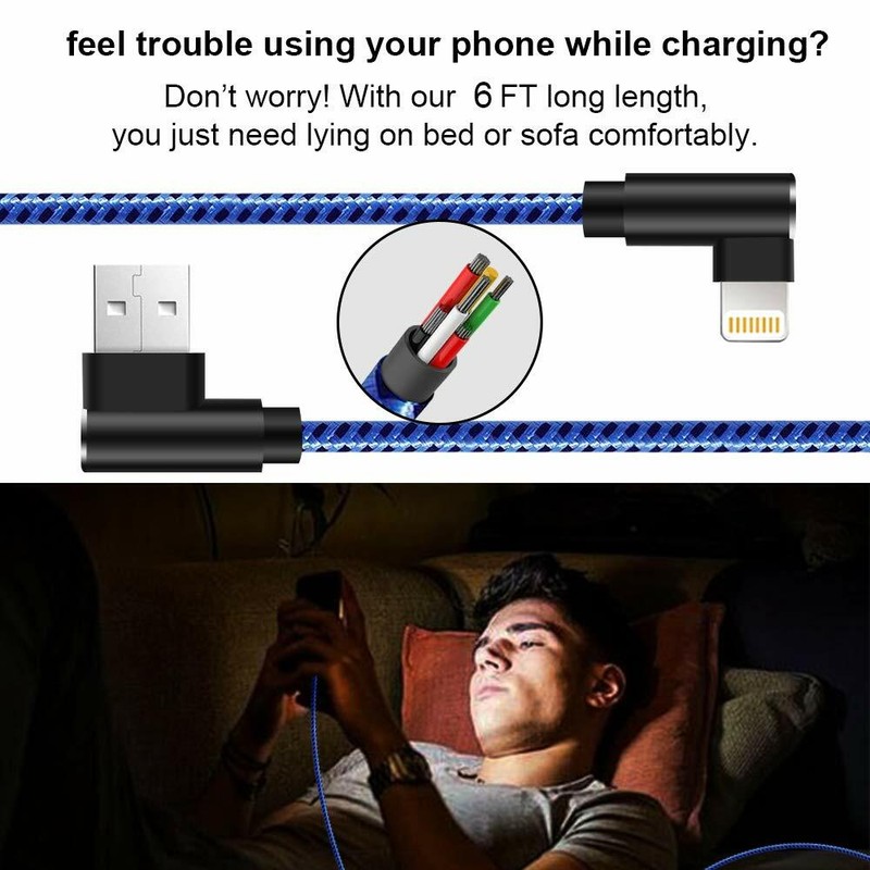 2 PACK 6ft 90 Degree Right Angle Fast Charging Cable Quick Charger Charge Cord gallery