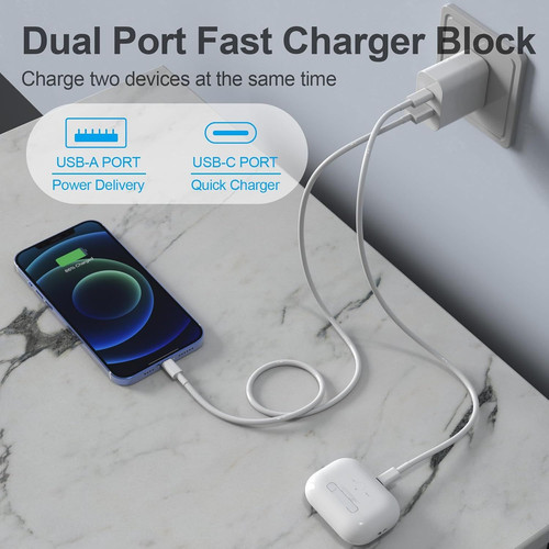 20W Dual Port Fast Charger Block 2-Pack with 6FT & 10FT MFi-Certified... gallery