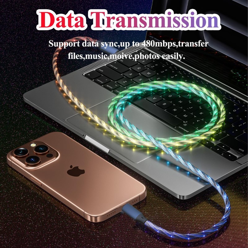 10FT Type C LED Light Up Charging Cable 66W Starry USB A to C Charger Lighted... gallery