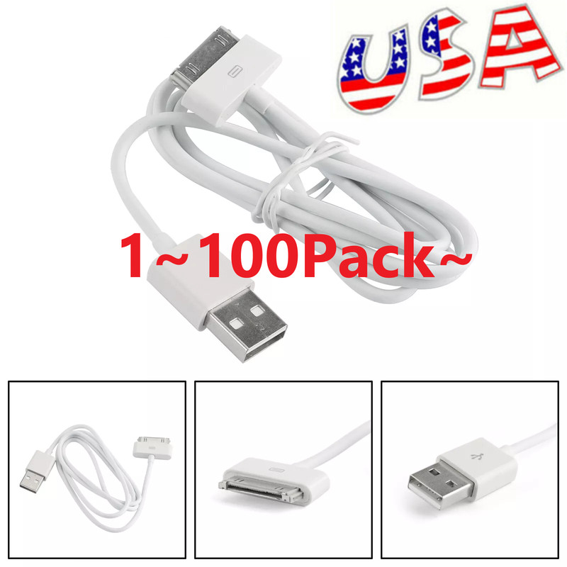 100Pack 30 pin USB Charging DataSync Cable Cord for iPad 1/2/3 iPod Nano 1-6 LOT
