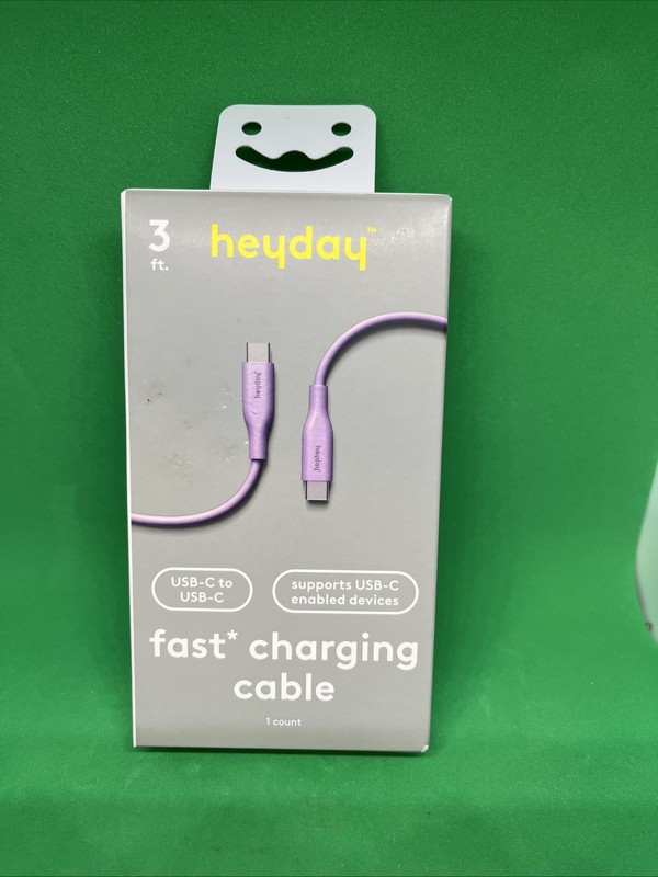 heyday USB-C to USB-C Cord Cable Pastel Lavender Fast Charging 3 Feet New (180)