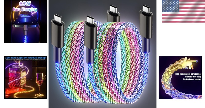 3.3FT RGB Flowing LED Fast Charging Cable 2-Pack 66W C to C gallery