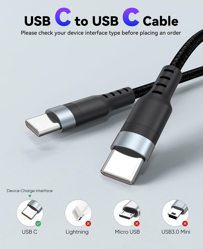 15Ft USB C Cable Fast Charging 60W, Long USBC to USB-C Charge Cord 15 Foot Type gallery