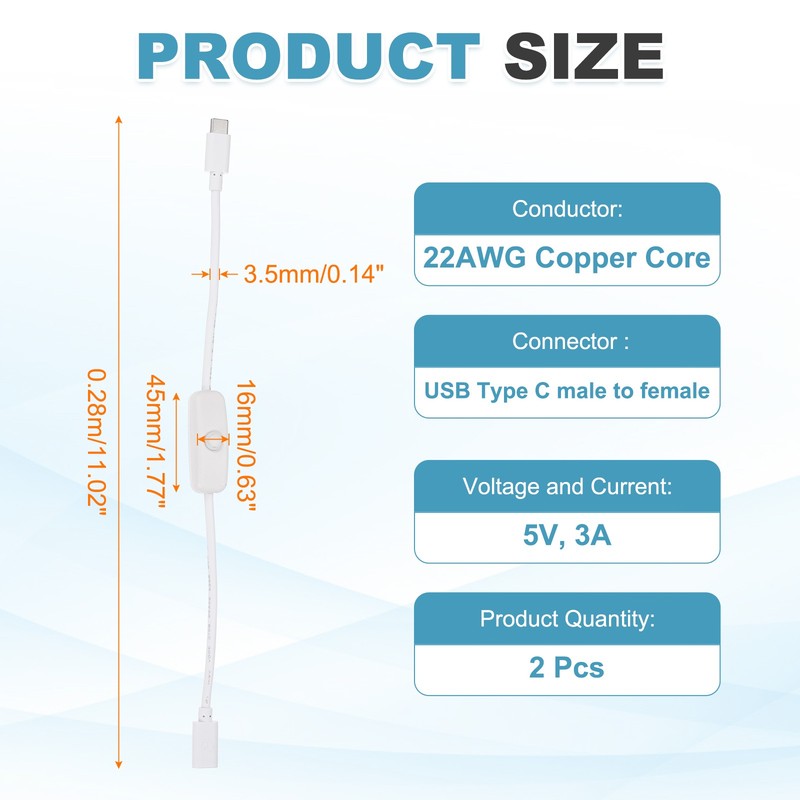 2Pcs USB Type C Switch Extension Cable, 22AWG Copper Core 3A Cord, White 0.9FT gallery