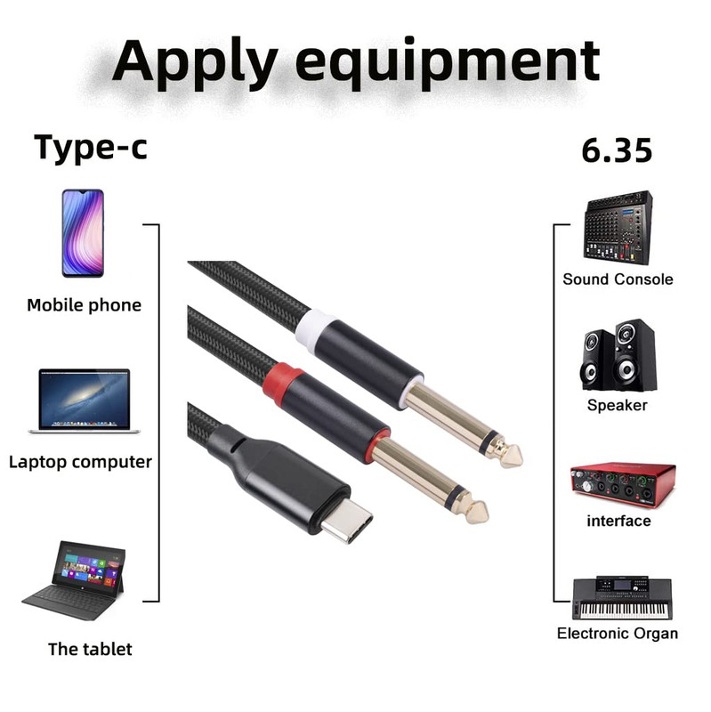 (3.3 Feet) USB C to Dual 6.35Mm 1/4 Inch Stereo Splitter Y Cable, USB Type C to gallery