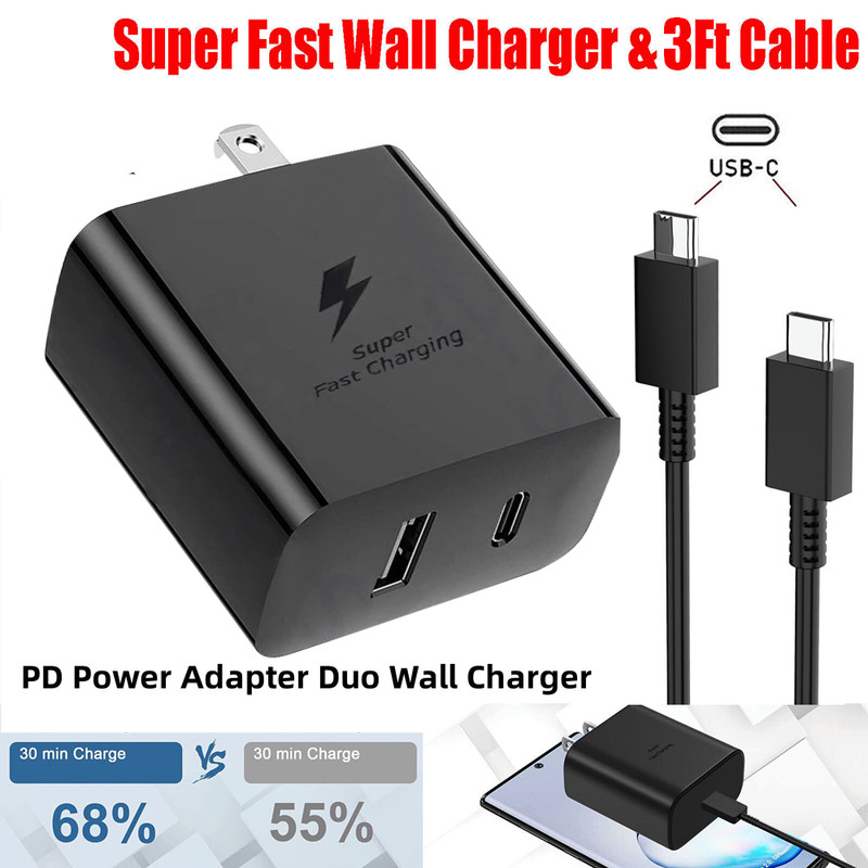 Super PD Power Adapter Duo Wall Charger+Cable For Samsung S23/S22/S21/S20 NOTE20