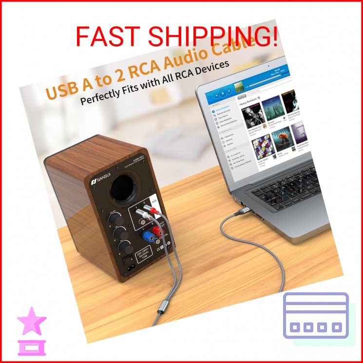 MCSPER USB to RCA Audio Cable (6.6FT), USB 2.0 Male to 2 RCA Male Stereo Audio C gallery