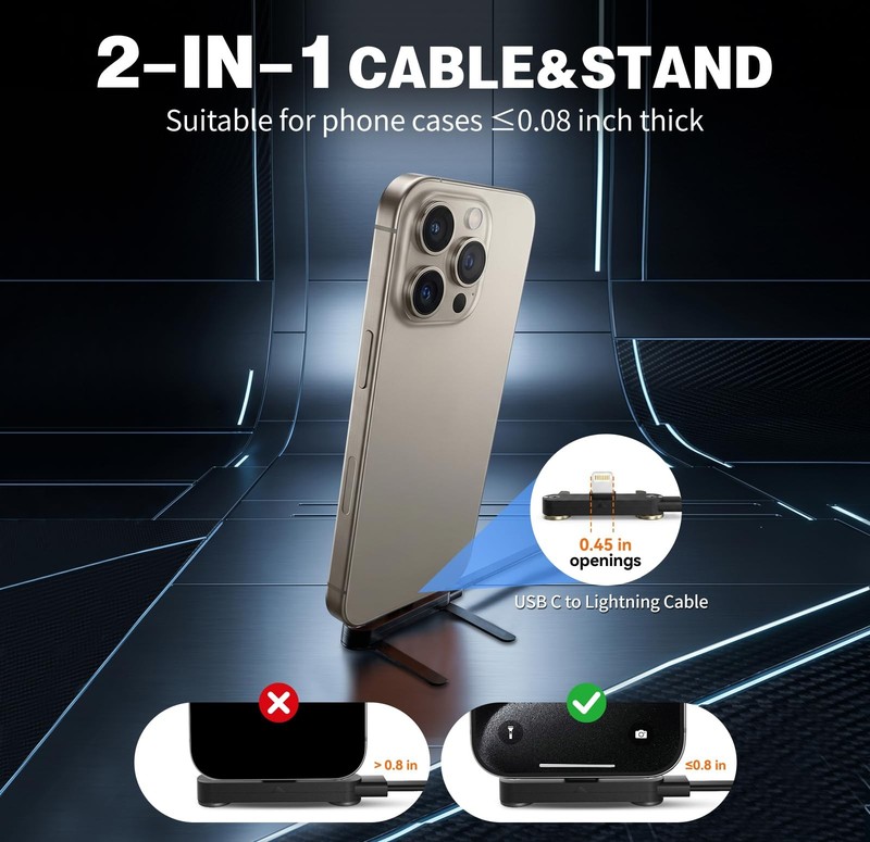 USB to Lightning 2 in 1 Invisible Holder Charger Cable, MFi Certified 30W PD ... gallery