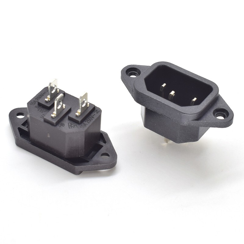 50pcs High Quality C14 AC Male Connector 3 Prong with Screw Hole Black Color gallery