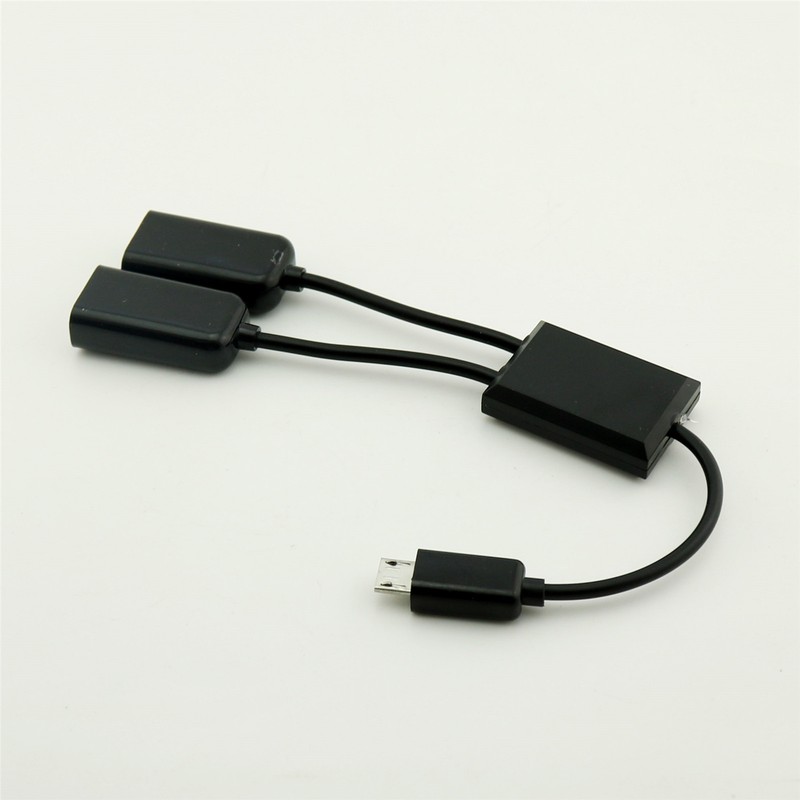 1x 2 in1 Micro USB OTG Hub Extension Adapter For Android Phone & Tablet Black gallery