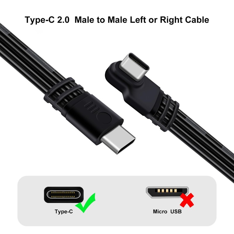 Flat USB C Cable 90 Degree Left Right Bent 100W 5A Data Charging 1.6 ft gallery