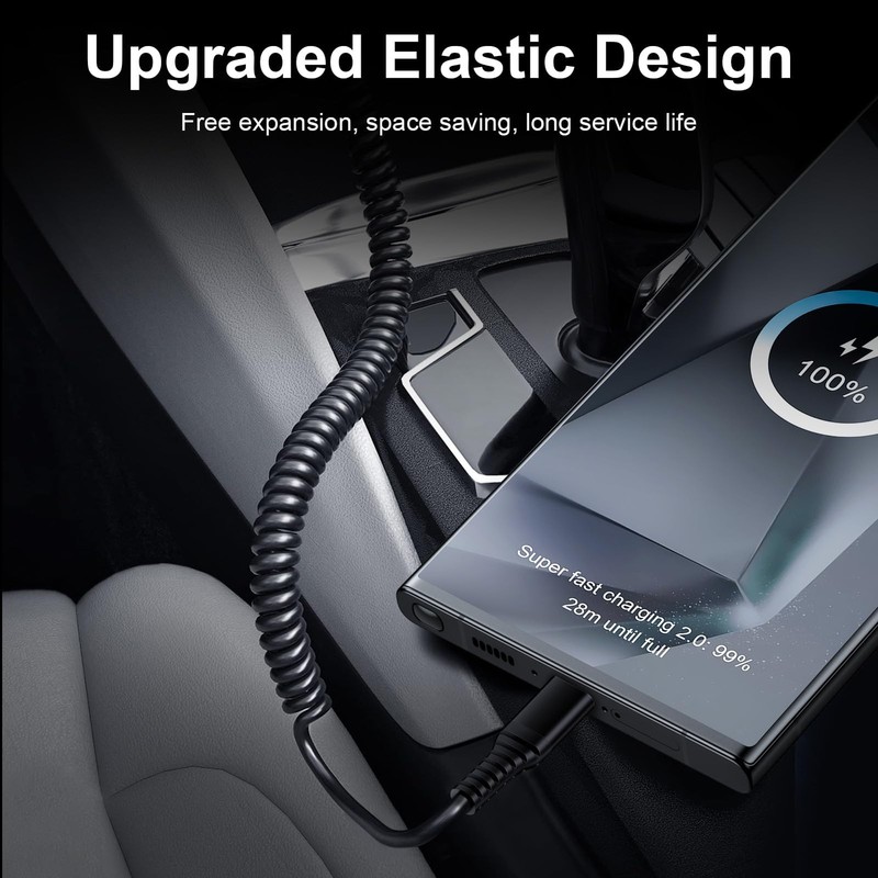 Android Auto USB C Cable Fast Charging Cord Samsung S25 FE Coiled USB C to USB A gallery