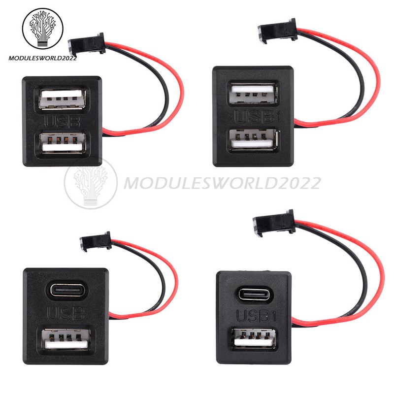 Dual USB Female Base Type-C Charging Socket Power Socket with Cable Connector