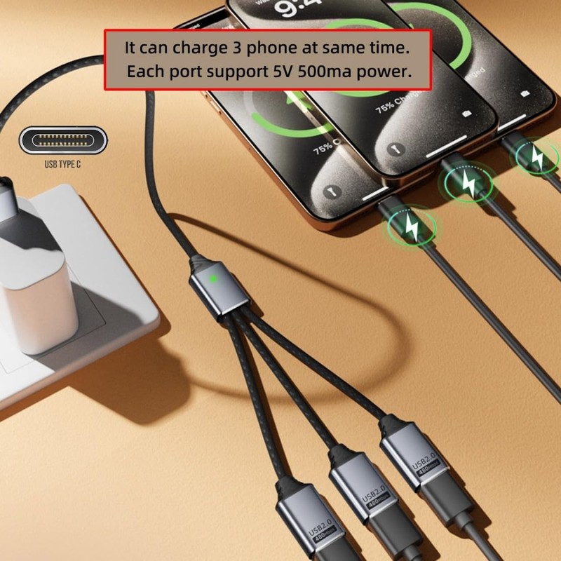 3 in 1 USB 2.0 Splitter Cable,USB 1 to 3 HUB Cable Power/Data/OTG ,,Laptop 0.... gallery