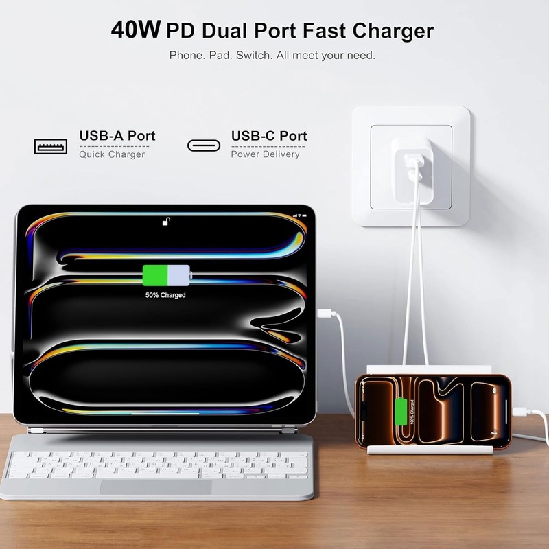 40W Fast Charging kit, 2 Pack wall Charger with USB-C and USB-A Ports and 6-Foot gallery