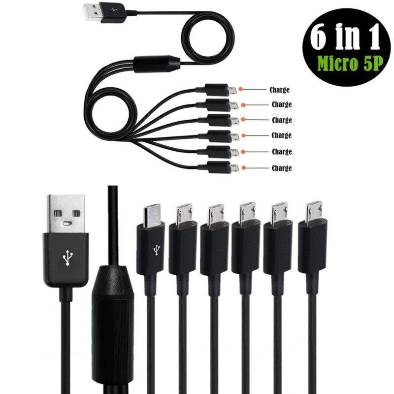 6 in 1 Sync Charging Cord USB 2.0 with 6 Micro USB Male Plug for Mobile/Android gallery