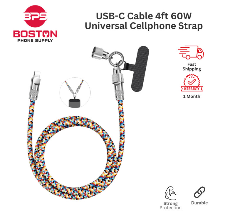 Charging Cable Landyard 1.2m (4ft) & 0.3m (1ft) USB-C to IOS