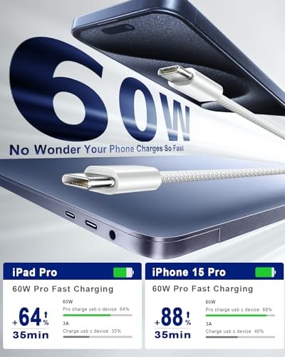 USB C to USB C Cable, 2Pack USBC to USBC Cable 60W Type C Charger C to C 6FT gallery