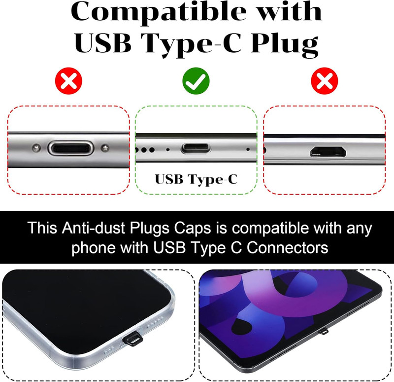 10 Pcs USB C Port Cover, Phone USB C Dust Plug Charm with Tab Lanyard Cleaning B gallery